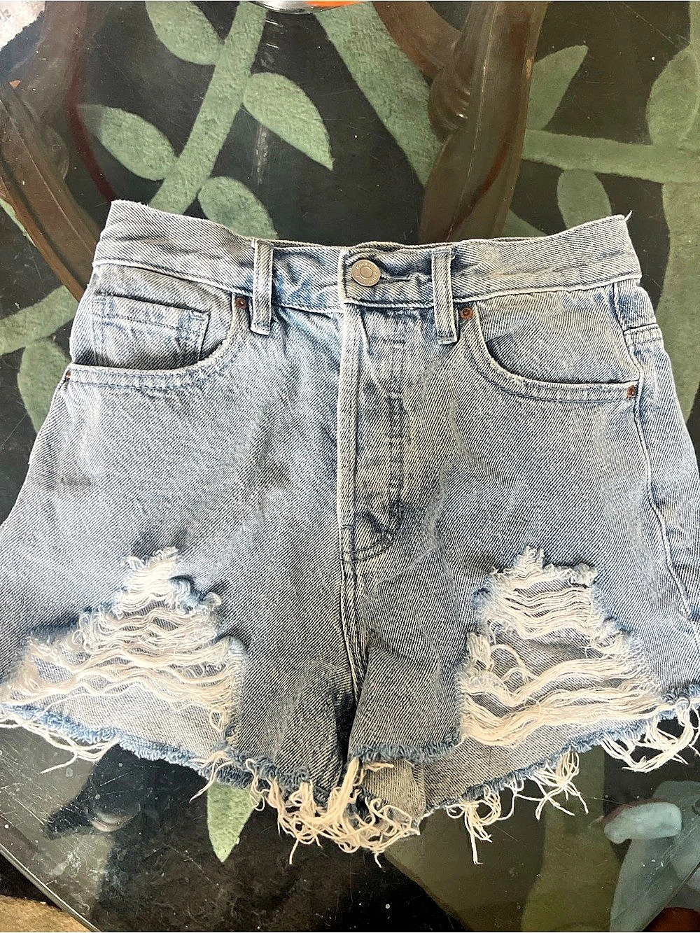 PacSun Vintage High Rise Distressed Denim Jean Shorts in Blue Waist 24